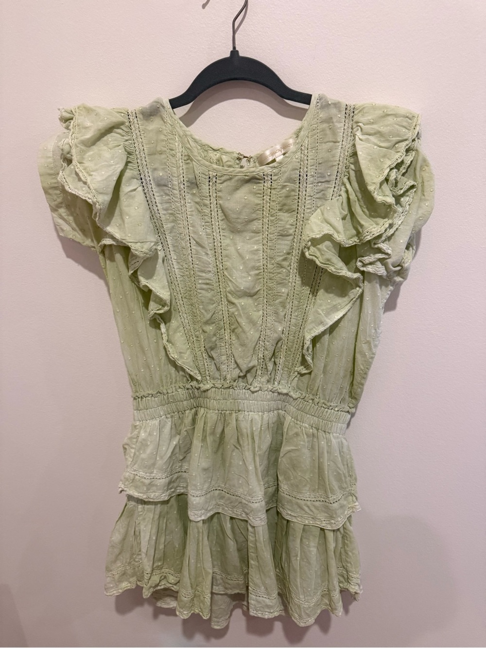 LoveShackFancy Light Green Ruffle Mini Dress
